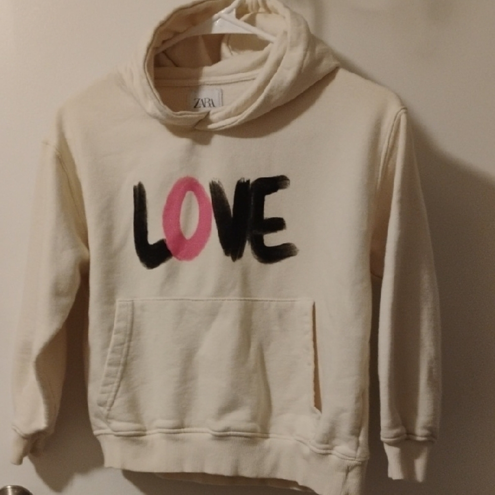 Zara Kids Cream Hoodie With "Love" Logo